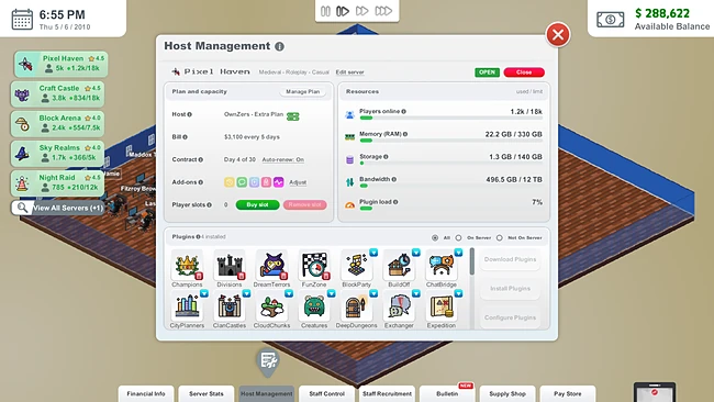 Host Management: a server's resources and the plugins installed on it